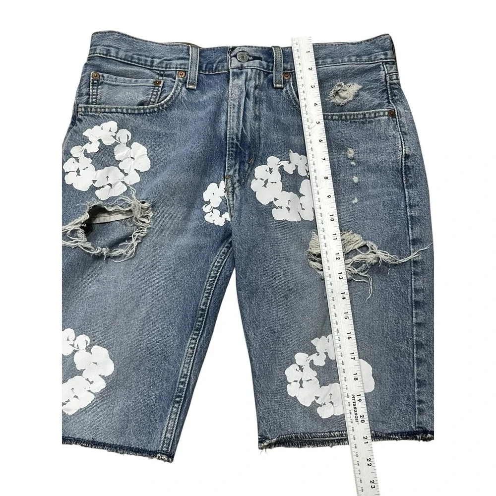 Levi 412 Cutoff Grunge Painted Stamped Denim  Men's Jean Shorts Size 34